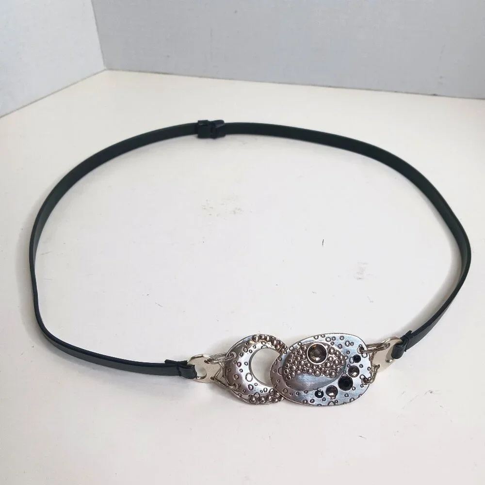 Chico's Vintage Women's Belt Size SM Skinny Buckle Belt Black Leather